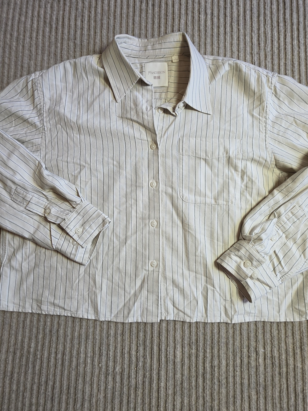UNIQLO x JW Anderson Oxford Boxy Cropped Shirt, Pin-Stripe, Cream, Green Large